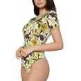 thumbnail image 2 of KLL Women 's Crew Neck Bodysuit Jumpsuits Lilies Flowers Print Short onesies Stretch T Shirts, 2 of 7