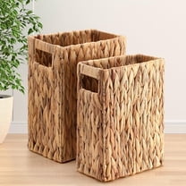 2 Pack 3 Gallon Wicker Trash Can Woven Waste Basket Handwoven Water Hyacinth Waste Bin for Bedroom Bathroom Kitchen Office Storage Trash