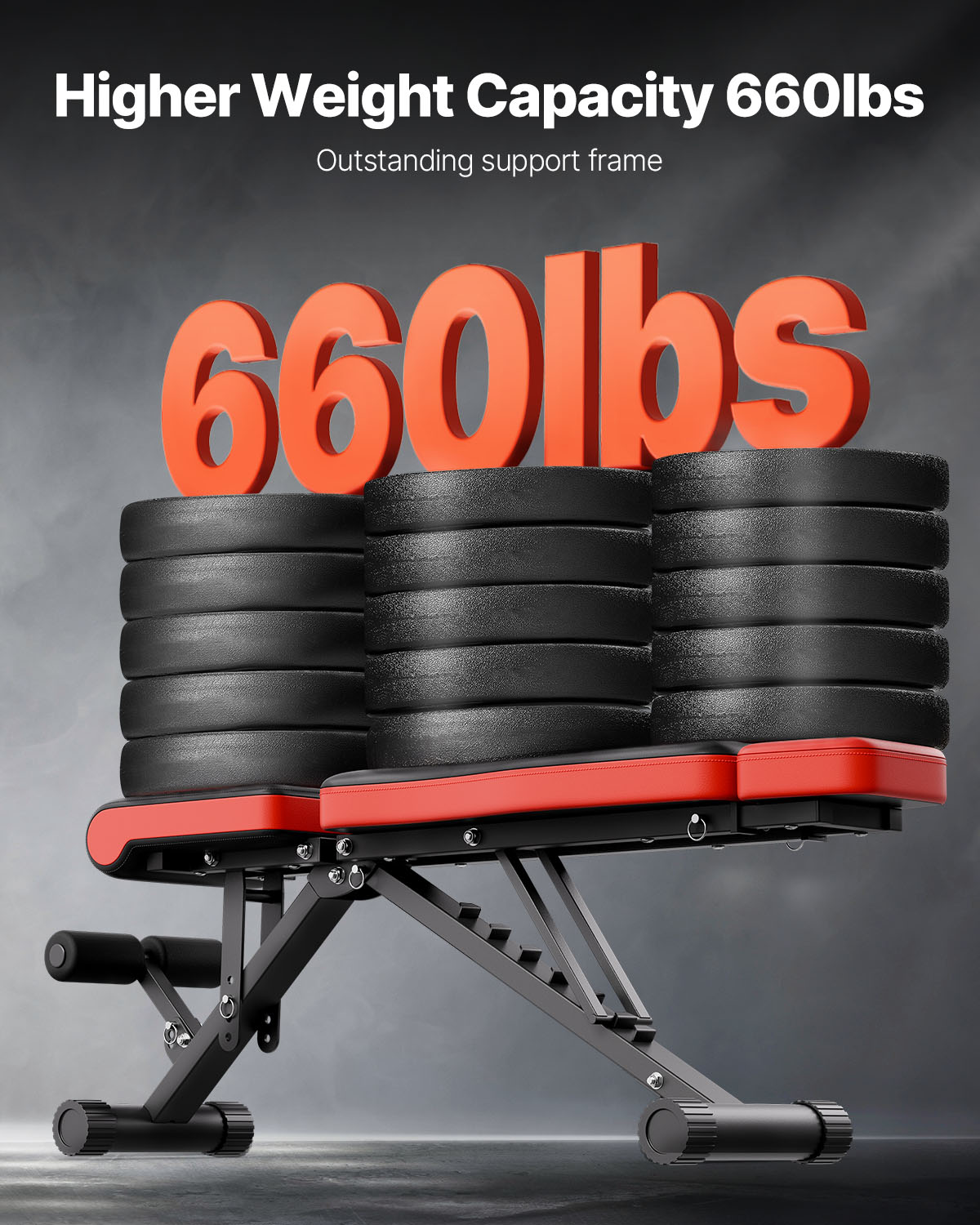 VEVOR Weight Bench, 660lbs Adjustable Weight Bench Press for Full Body Workout, Exercise Sit up Bench for Home Gym Strength Training, Flat Bench with Extended Head/Neck Protection & Quick Folding