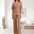 thumbnail image 3 of Ladies 2 Piece Pant Set Crew Neck Basic Top Long Pant Loose Fit Sleepwear Outfit, 3 of 7
