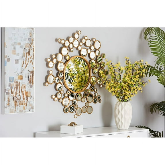 Baxton Studio Castiel Modern Glam and Luxe Antique Goldleaf Metal Bubble Accent Wall Mirror