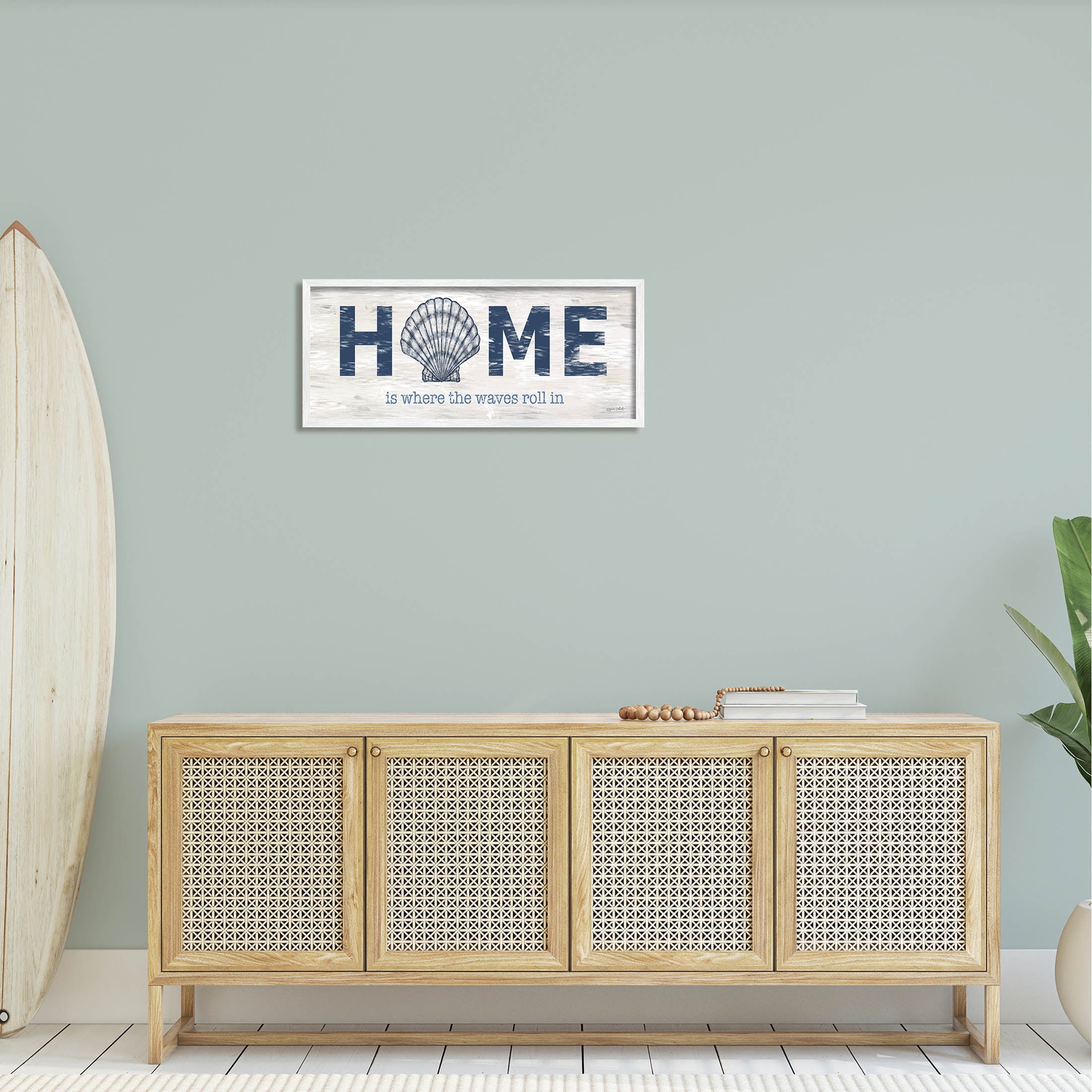 Home Where Waves Roll In Phrase Coastal Graphic Art White Framed Art Print Wall Art