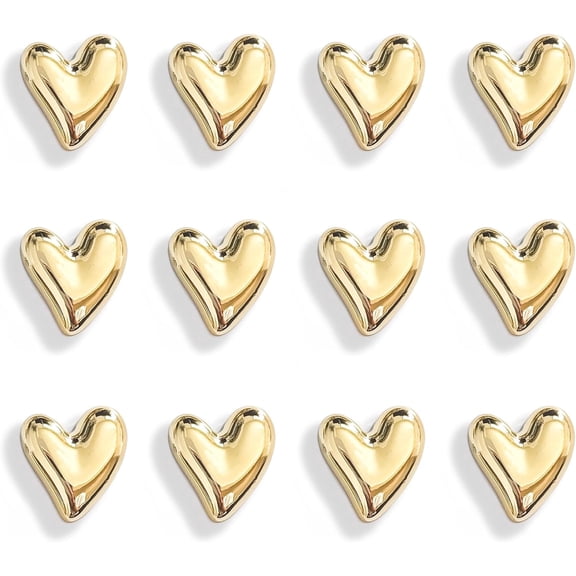 12Pcs 0.83In Gold Heart Magnets Cute Decorative Set For Home Kitchen Office Whiteboard