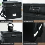 Fireproof Document Box with Lock-2 Layer File Cabinet Storage Bag with Multiple Pockets, Water-Resistant File Box with Reflective Strip-Document Organizer for Hanging Letter/Legal Folders