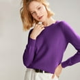 thumbnail image 4 of Women's 100% Merino Wool 2024 Fall Winter First-Line Ready to Wear Long Sleeve Seamless Knit Crewneck Sweater Dark Purple XXL, 4 of 9