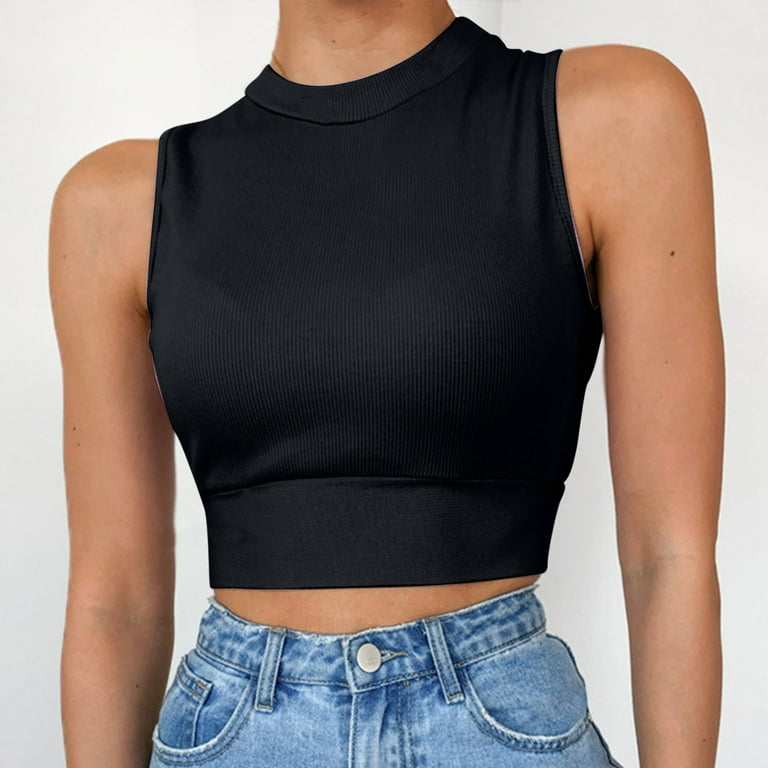  Athletic Crop Tops For Women Workout Tanks Muscle Tee Women  Cropped Tank Tops Summer Clothes Exercise Gym Crop Tops Cropped Shirts  Black XS