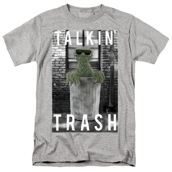 Sesame Street Oscar The Grouch Talkin Trash Unisex Adult T Shirt (Small) Athletic Heather