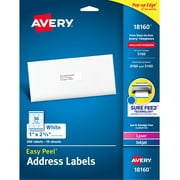 Avery Address Labels, 1" x 2-5/8", Paper, Matte White, Laser/Inkjet, Sure Feed, 300 Labels (18160)