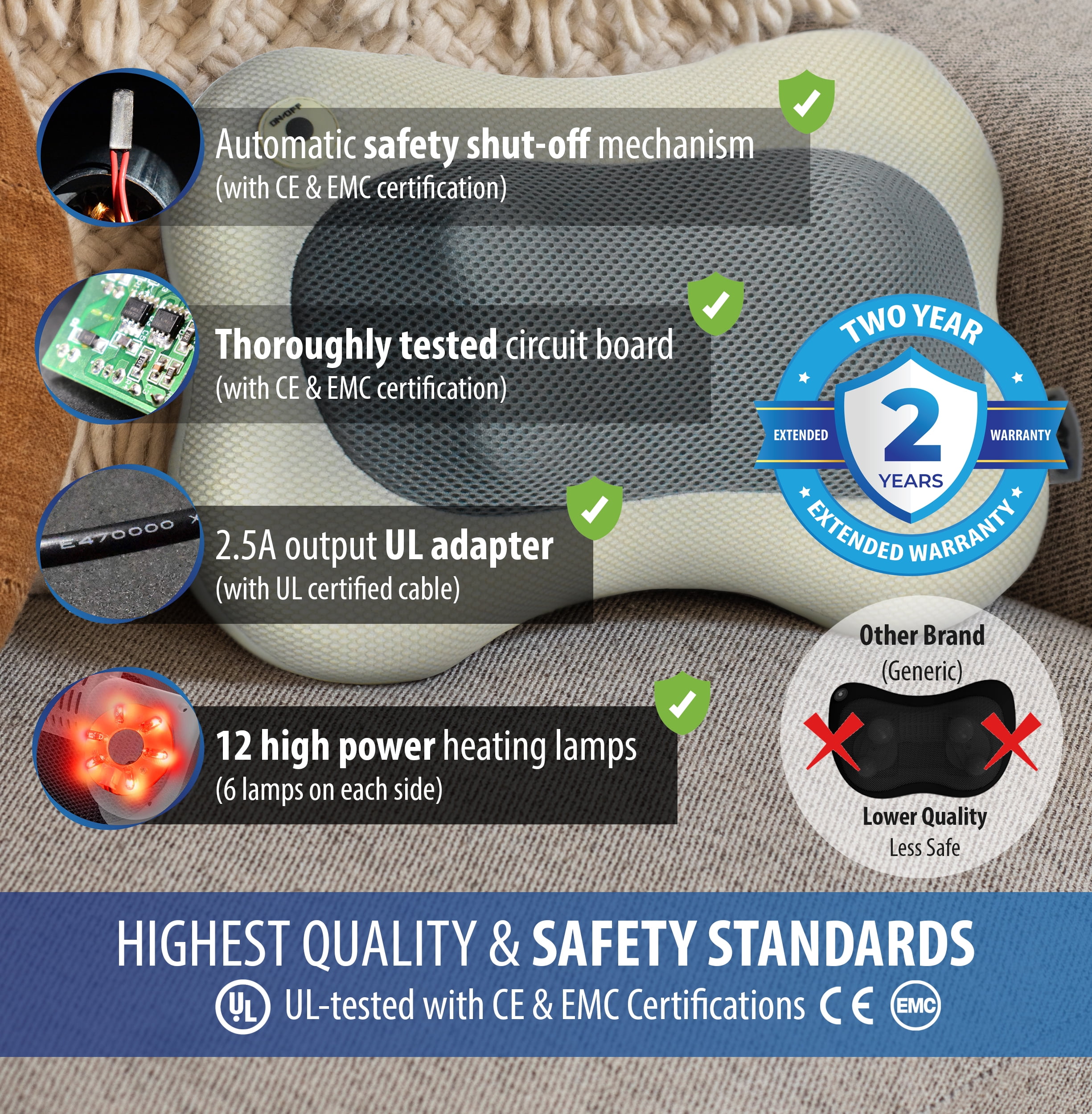 Zyllion Shiatsu Back & Neck Massager 3D Kneading Massage Pillow with Heat for Muscle Pain, Cream
