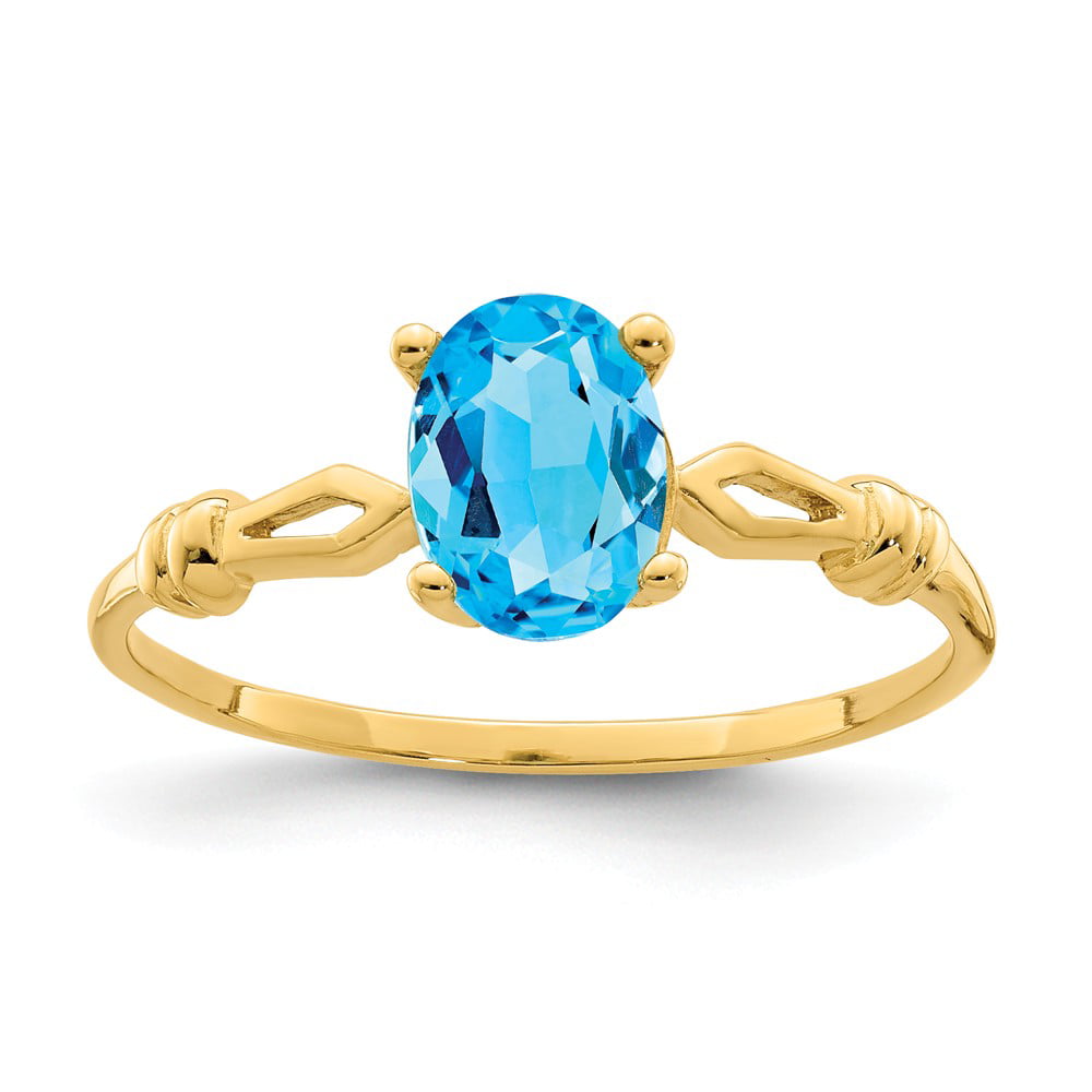 Solid 14k Yellow Gold 7x5mm Oval Blue Topaz Engagement Ring Size 6.5 ...