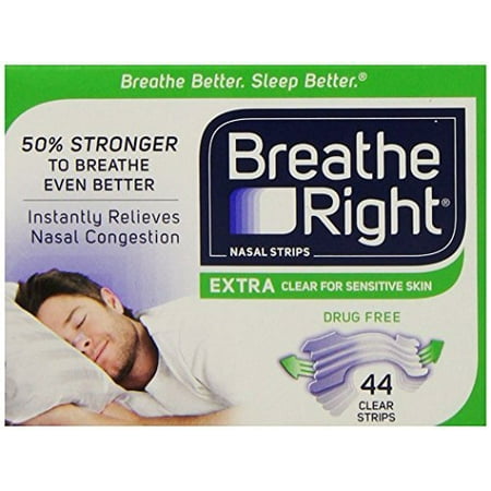 Breathe Right Extra Clear for Sensitive Skin, EconomyPack Pack of 44 Count (Pack of