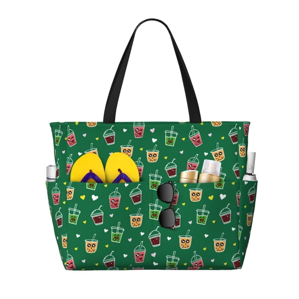 Disketp Milk Tea Bolsa de Playa de Gran Capacidad, Bolso Impermeable y a Prueba de Arena para Mujer, Ideal para Playa, Piscina y Natación