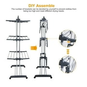 Clothes Drying Rack, 4 Tier Outdoor Laundry Drying Rack, Laundry Drying Rack with Foldable Wings Indoor, Gray