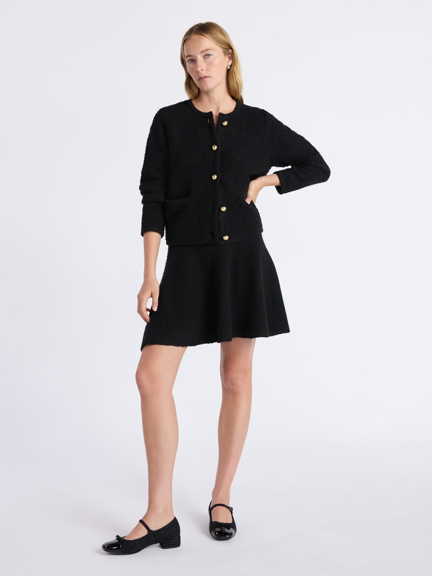 Free Assembly Women's Nubby Cardigan with Welt Pockets, Midweight, Sizes XS-XXL