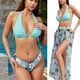 thumbnail image 2 of Ladies Flower Print Swimwears with Long Beach Dress for Women Two Piece Flower Swimsuit Halterneck Thong Bathing Suit Green XXL, 2 of 4