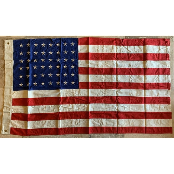 Vintage 48 Star USA American Flag 3'X5 Cotton Embroidered Stars Sewn Stripes