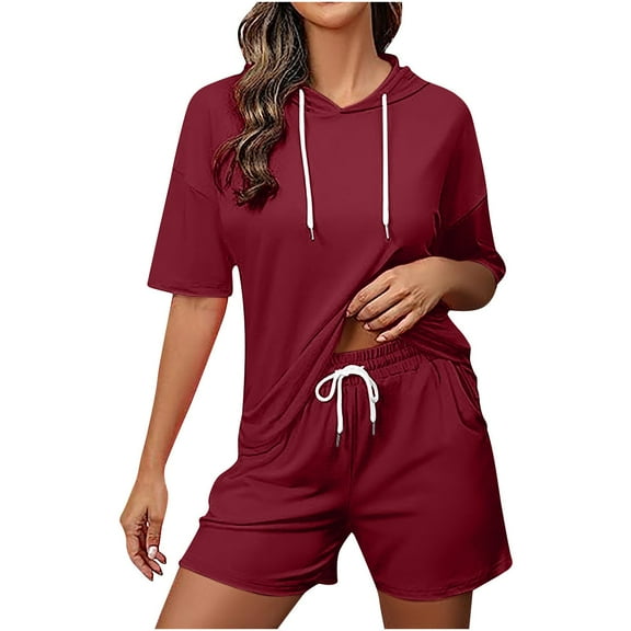 Lindreshi Womens 2 Piece Outfit Summer Women's Fashion Shorts Two-Piece Color Short Sleeve Casual Suit
