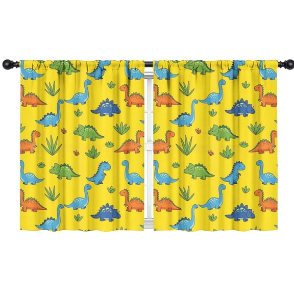 Blackout Kids Curtains,Yellow Dinosaur Plant Pattern Childrens Insulated Curtains Set Of 2,Bedroom Essentials,Toddler Room Decor 42"x54"