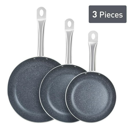 FGY 3 piece Non-Stick Frying Pan Set w/ Stone-Derived Ceramic Coating, 8” Omelette Pan, 9.5” Frying Pan & 11” Fry Pan, Anti-Warp Non Toxic PTFE APEO PFOA Free, Dishwasher Safe Cookware (Best Pans For Ceramic Cooktop)
