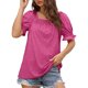 thumbnail image 2 of Blusa de manga corta holgada, suave y moderna para usar en la oficina o al aire libre, talla L Camiseta de manga abullonada de color rojo rosa para mujer, 2 of 6