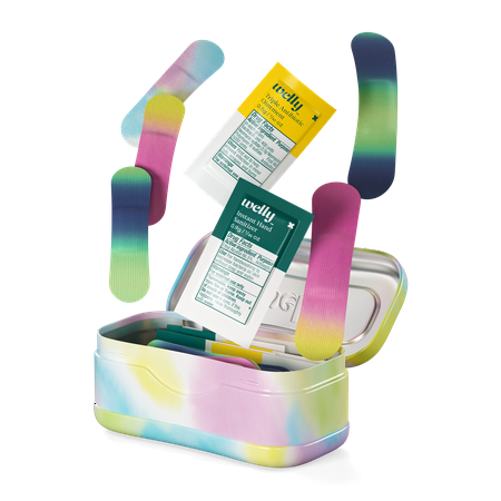 Welly First Aid Kit, Quick Fix Kit for On the Go, Colorwash Patterns, Assorted Bandages and Ointments, 24 Count