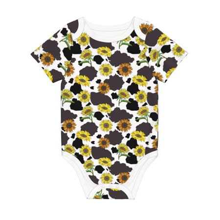 

Coaee Black Cow Sunflowers for Soft Cotton Baby Short-Sleeve Bodysuit Baby Girls Boys Bodysuit Romper