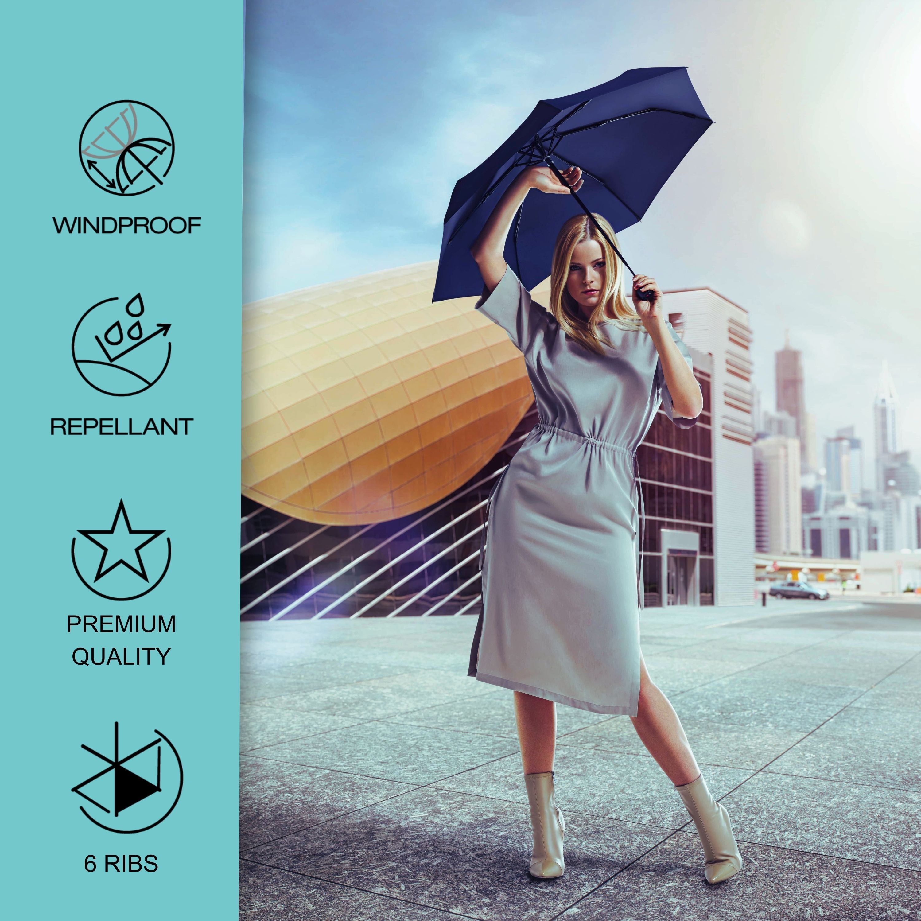 Knirps U.200 Ultra Light Automatic Rain Umbrella in Navy – One-Touch Auto Open/Close, Wind-Tunnel Tested, 37in Canopy, Aluminum Fiberglass Frame, Pocket-Size Travel Umbrellas, Cover Included