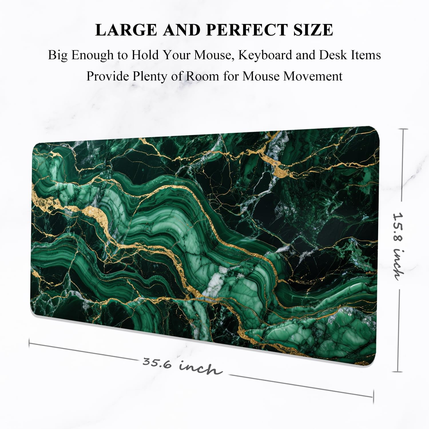 Desk Mat, Ultra Large Mouse Pad, XXL Gaming Mousepad, Pretty Desk Pad, Big Extended Full Size Desktop Desk Matt for Keyboard, Laptop & Computer, 35.5 x 15.7 in, Green Marble