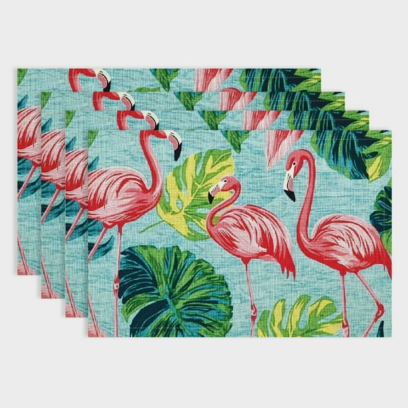 Shiartex Flamingos Leaves Color Scheme Linen Placemats Set of 4 for Birthday Parties and Home Decoration 18x12in