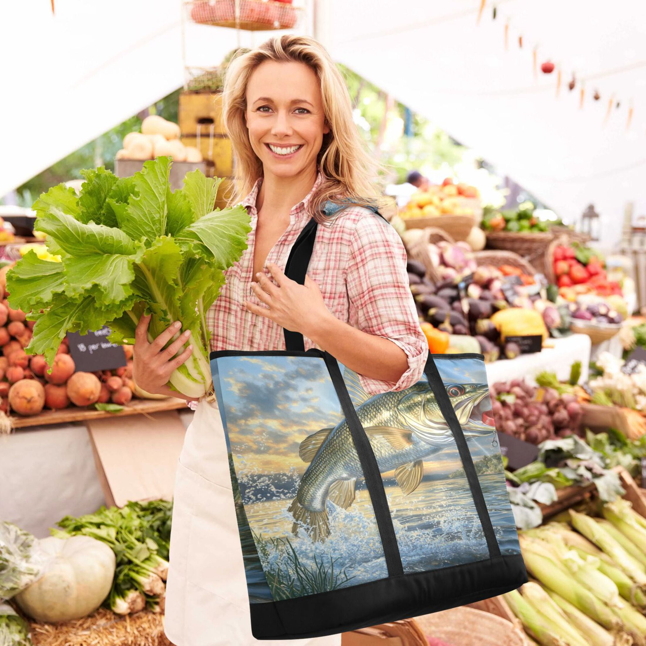 Large Hand-held Ice Pack Picnic Bag Insulation and Refrigeration Suitable for Shopping Picnics and Camping Gold Fish Pattern