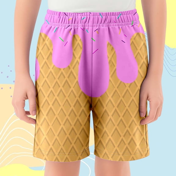 BOOMNY Baby Boys Shorts Elastic Waist Shorts for Kids Ice Cream Graphic Childrens Summer Shorts With Pocket