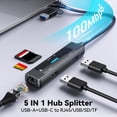 thumbnail image 3 of Divisor de Concentrador USB C 5 en 1, USB-C a RJ45, Lan Ethernet, Adaptador USB 2.0/3.0, Lector de Tarjetas SD/TF para , PC y PortáTil, 3 of 5