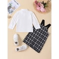 thumbnail image 4 of Wassery 2pcs Kids Girls Overalls Skirt Set Long Sleeve Button Shirt Tops Black Plaid Suspender Dress Sets 2T 3T 4T 5T 6T 7T Little Girls Summer Birthday Party Clothes, 4 of 9
