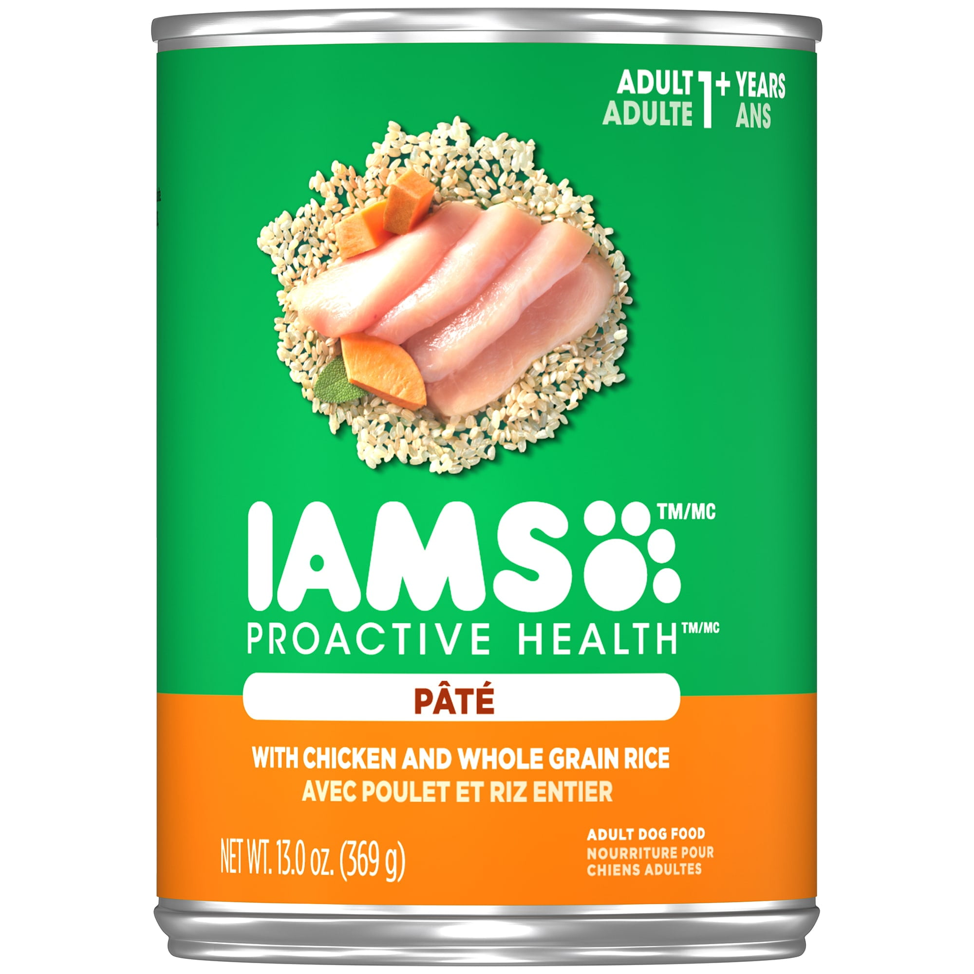 IAMS PROACTIVE HEALTH Adult Soft Wet Dog Food Paté with Chicken & Whole Grain Rice, (12) 13 oz. Cans