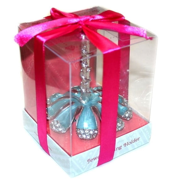 Jeweled Ring Holder, Aqua and Silver Color