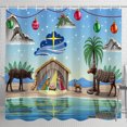 thumbnail image 1 of Whimsical Christmas Shower Curtain - Manger Scene with Tropical Vibes, 1 of 5
