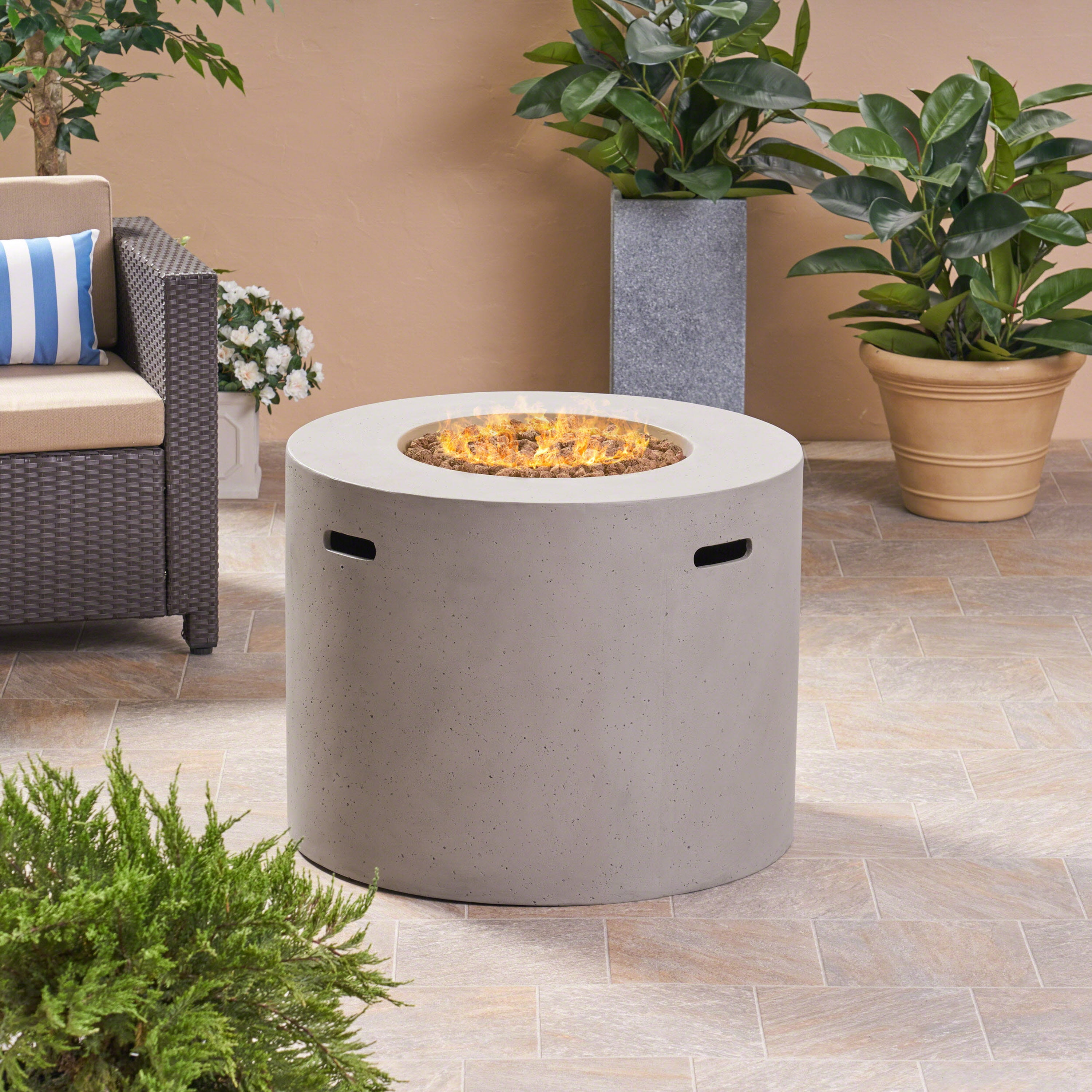 GDF Studio Hearth Outdoor 40,000 BTU Lightweight Concrete Circular Fire Pit, Light Gray