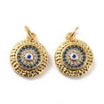 thumbnail image 2 of Brass Micro Pave Cubic Zirconia Pendants with Enamel Long-Lasting Plated Cadmium Free & Lead Free Flat Round with Evil Eye Real 18K golden Plated 15x12.5x3.5mm, 2 of 3