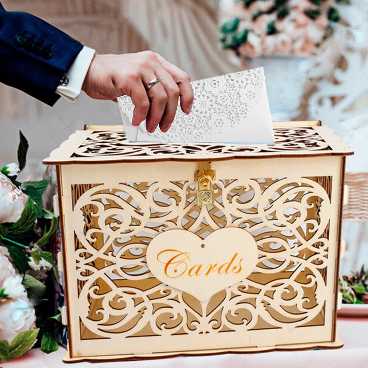 DIY Wedding Gift Card Box Wooden Money Box with Lock Box Kit Wedding Party Decor 