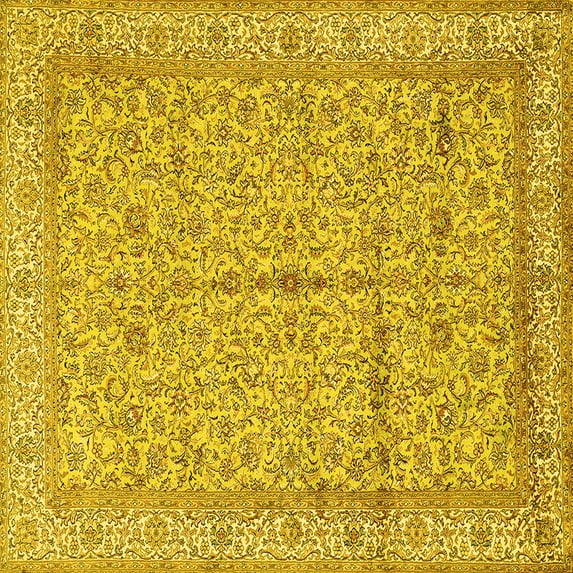Ahgly Company Machine Washable Indoor Square Persian Yellow Traditional Area Rugs, 8' Square