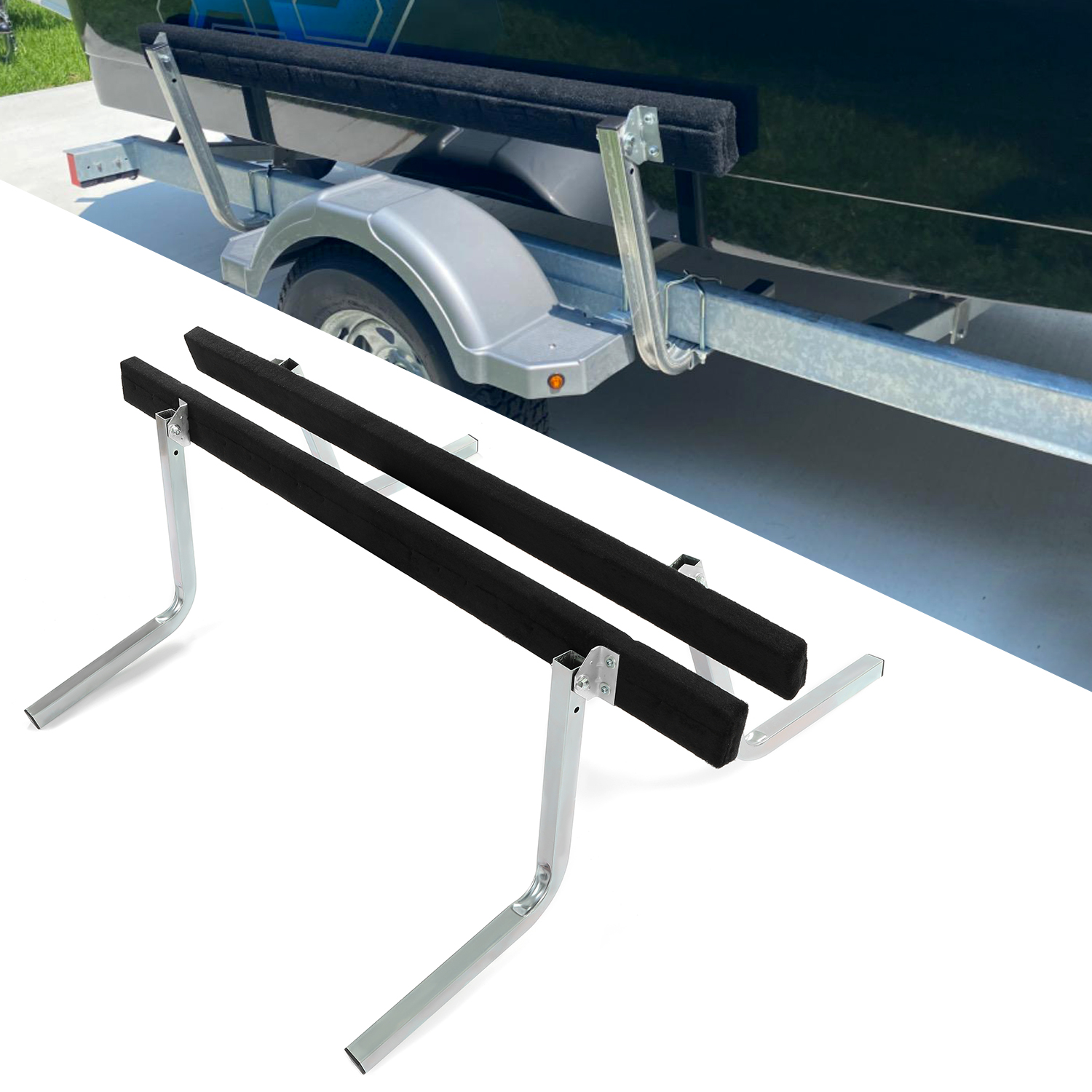 HECASA 2PCS Long Boat Trailer 5" Bunk Board GuideOn W/CarpetPadded Boards Steel Pair Complete