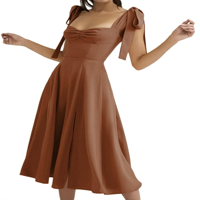 PENGXIANG Robe Midi Sans Manches d'Été pour Femmes Couleur Unie / Robe de Soirée Split Florale
