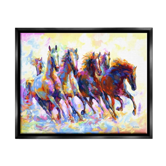 Stupell Industries Vivid Wild Horses Running Animals & Insects Painting Black Floater Framed Canvas Art Print Wall Art, 21 x 17