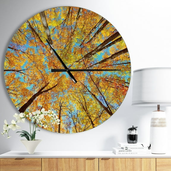 Designart 'Tree Tops in Autumn Forest ' Rustic wall clock