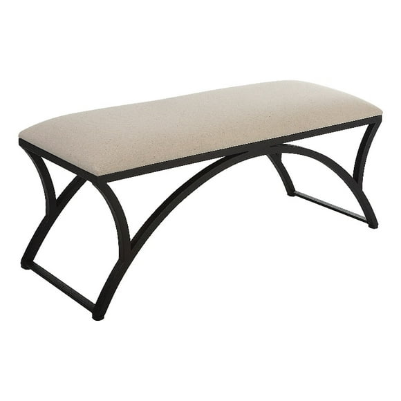 Uttermost 19.25" Coastal Metal Bench with Cushion in Black/Oatmeal