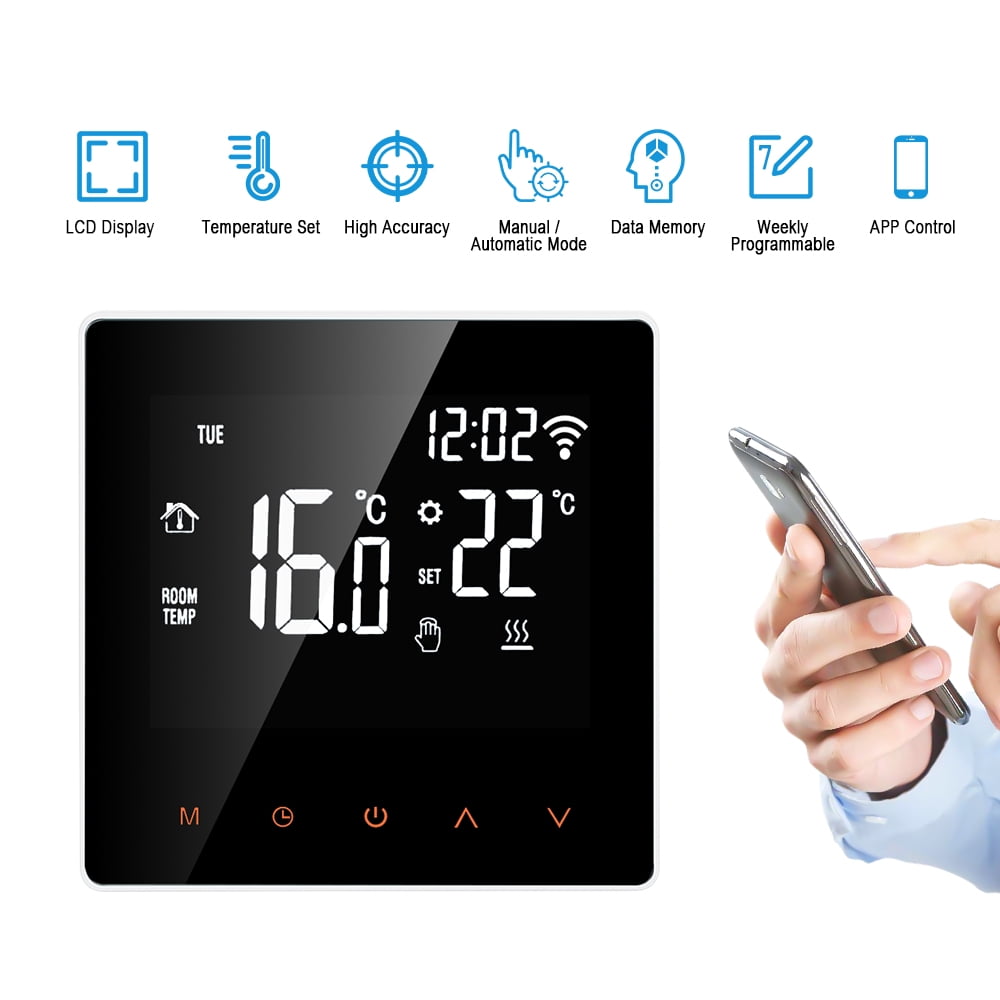 Wi-Fi Smart Thermostat Digital Temperature Controller APP Control LCD  Display Touch Screen Week Programmable Electric Floor Heating Thermostat  for Home School Office Hotel 16A - Walmart.com