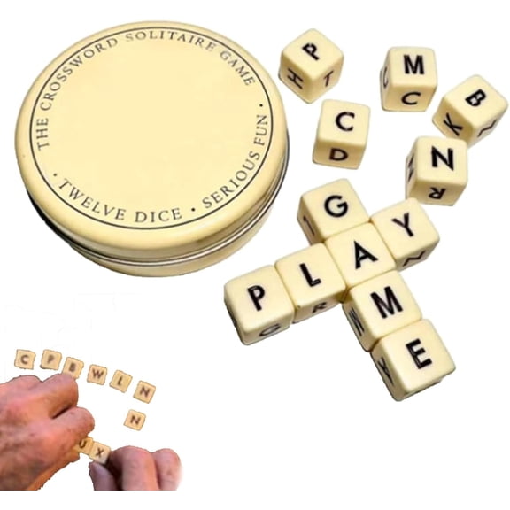The Crossword Game,Classical Game with 12 Dice Letters, Wooden Letter Tiles Dice Games for Camping,Travel Playing with Case White Elephant Gift Adults