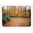 thumbnail image 1 of Nature Bath Mat, Autumn Forest with Deciduous Trees Fall Leaves in Faded Eco Image, Non-Slip Plush Mat Bathroom Kitchen Laundry Room Decor, 29.5 X 17.5 Inches, Marigold Amber Hunter Green, Ambesonne, 1 of 2