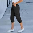 thumbnail image 5 of Women's Cargo Capri Pants High Waisted Relaxed Fit Casual Summer Cropped Trousers Elastic Knit Loose Cuffed Hem Black, 5 of 7