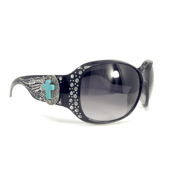 Texas West Sunglasses with Turquoise Agate Cross Concho and Bling Rhinestone Accents